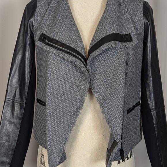 Vince Wool Tweed and Leather Jacket Gray and Black Size XXS - Picture 15 of 16